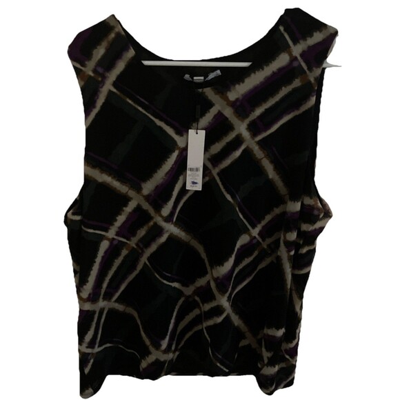 Chicos Tank Top Size 4 Black Plaid Mesh NEW $59 Retail - Picture 1 of 4